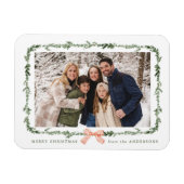 Elegant Red Bow Greenery Garland Holiday Photo Magneet (Horizontaal)