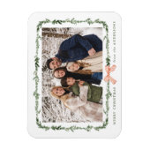Elegant Red Bow Greenery Garland Holiday Photo Magneet (Verticaal)