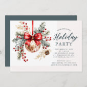 Elegant Red Bow Holiday Party Invite Kaart (Voorkant / Achterkant)