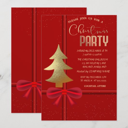 Elegant Red Bow, kerstboomkerstbedrijf Kaart (Voorkant / Achterkant)