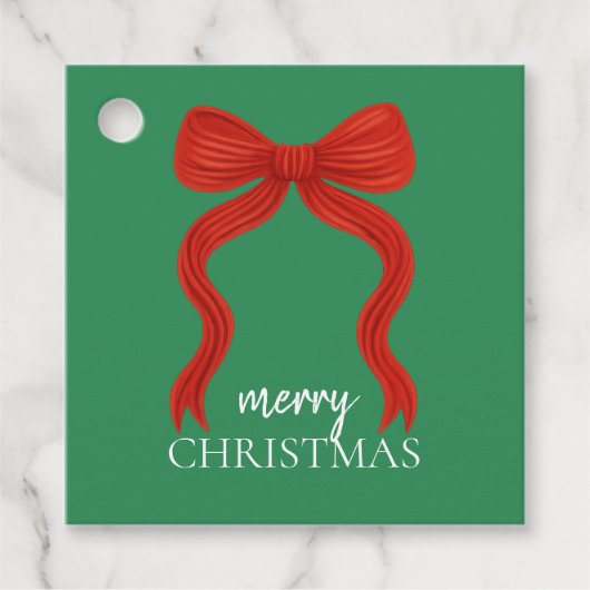 Elegant Red Bow Kerstfeest - Bedankjes Labels (Voorkant)