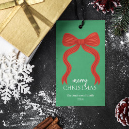 Elegant Red Bow Kerstfeest - Cadeaulabel