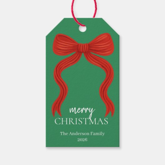 Elegant Red Bow Kerstfeest - Cadeaulabel (Voorkant)