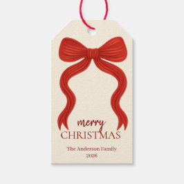 Elegant Red Bow Kerstfeest - Cadeaulabel