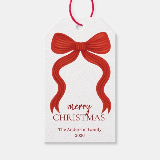 Elegant Red Bow Kerstfeest - Cadeaulabel (Voorkant)