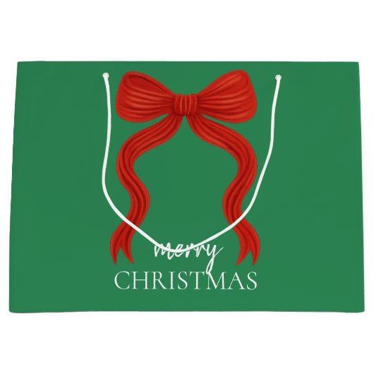 Elegant Red Bow Kerstfeest - Groot Cadeauzakje (Voorkant)