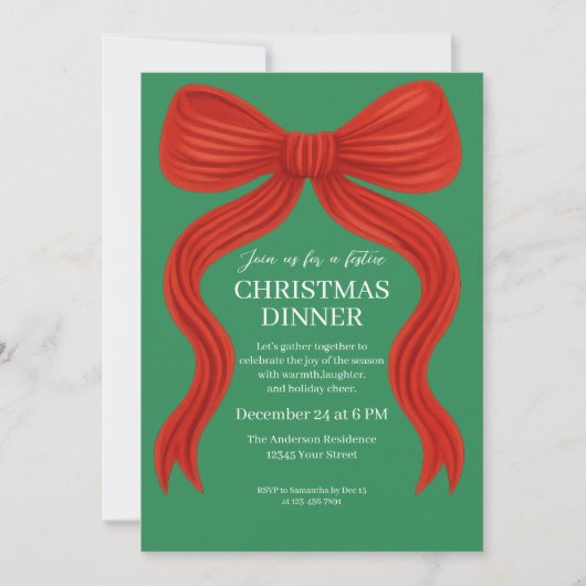 Elegant Red Bow Kerstfeest - Kaart (Voorkant)