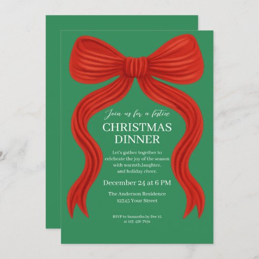 Elegant Red Bow Kerstfeest - Kaart (Voorkant / Achterkant)