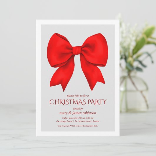 Elegant Red Bow kerstfeest Kaart (Staand voorkant)