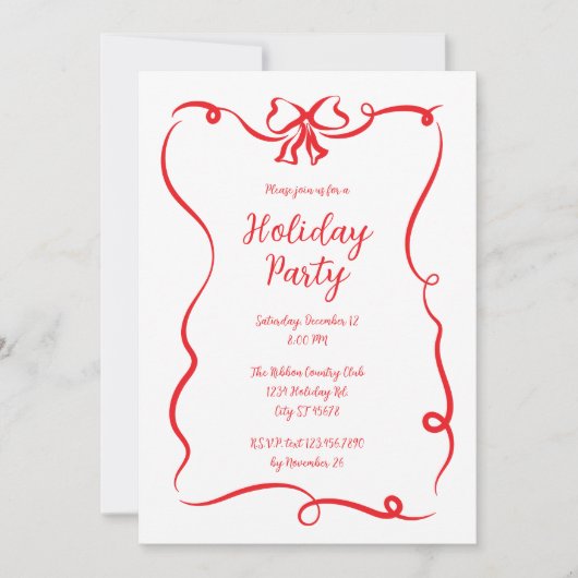 Elegant Red Bow kerstfeest Kaart (Voorkant)