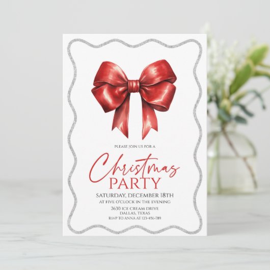 Elegant Red Bow kerstfeest Kaart (Staand voorkant)