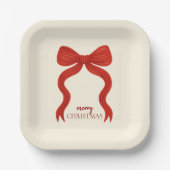 Elegant Red Bow Kerstfeest - Papieren Bordje (Voorkant)