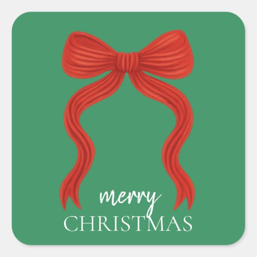 Elegant Red Bow Kerstfeest - Vierkante Sticker (Voorkant)