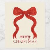 Elegant Red Bow Kerstfeest - Wijn Etiket (Enkel label)