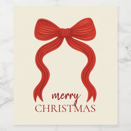Elegant Red Bow Kerstfeest - Wijn Etiket (Enkel label)