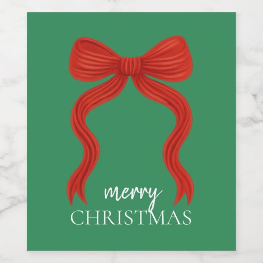 Elegant Red Bow Kerstfeest - Wijn Etiket (Enkel label)
