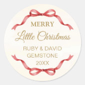 Elegant Red Bow Merry Christmas Round Sticker (Voorkant)