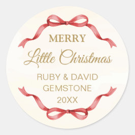 Elegant Red Bow Merry Christmas Round Sticker