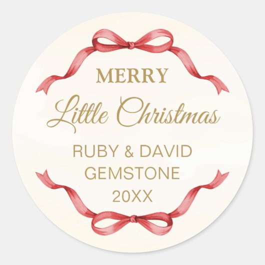 Elegant Red Bow Merry Christmas Round Sticker (Voorkant)