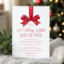 Elegant Red Bow Merry Little Christmas Baby Shower