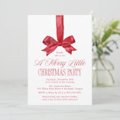 Elegant Red Bow Merry Little Christmas Party Kaart (Staand voorkant)