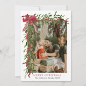 Elegant Red Bow Mistletoe Christmas Multi Photo Feestdagenkaart (Voorkant)
