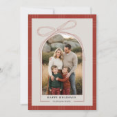 Elegant Red Bow Plaid Family Arch Photo Christmas Feestdagenkaart (Voorkant)