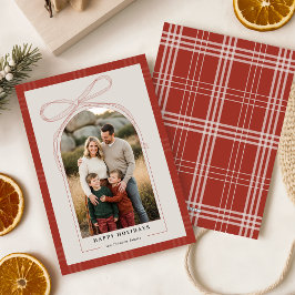 Elegant Red Bow Plaid Family Arch Photo Christmas Feestdagenkaart