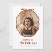 Elegant Red Bow Playful Kid Family Photo Christmas Feestdagenkaart (Voorkant)