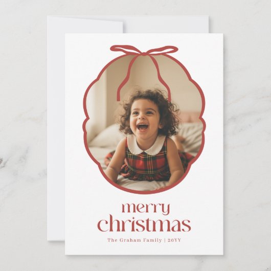 Elegant Red Bow Playful Kid Family Photo Christmas Feestdagenkaart (Voorkant)