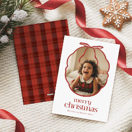 Elegant Red Bow Playful Kid Family Photo Christmas Feestdagenkaart
