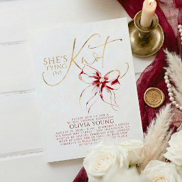 Elegant Red Bow She's Tying The Knot Bridal Shower Kaart