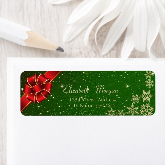 Elegant Red Bow, Snowflakes Etiket (Insitu)