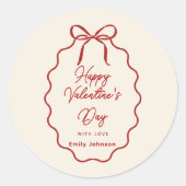 Elegant Red Bow Valentine’s Day Round Sticker  (Voorkant)