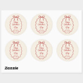 Elegant Red Bow Valentine’s Day Round Sticker  (Vel)