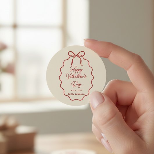 Elegant Red Bow Valentine’s Day Round Sticker 
