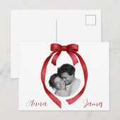 Elegant Red Bow Valentine's Day Card Custom Photo Briefkaart (Voorkant / Achterkant)