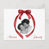 Elegant Red Bow Valentine's Day Card Custom Photo Briefkaart (Voorkant)