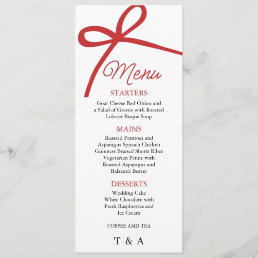 Elegant Red Bow Wedding Menu (Voorkant)