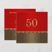 Elegant red brown 50th party kaart (Voorkant / Achterkant)