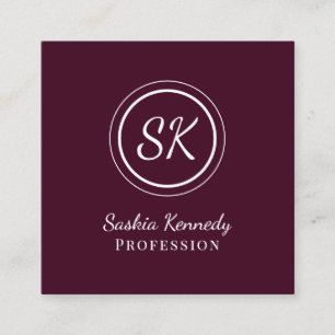 Elegant Red Brown Script Professional Monogram Vierkante Visitekaartje