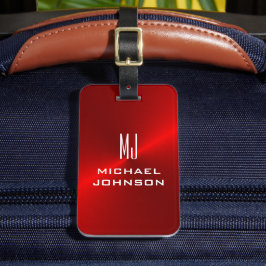 Elegant Red Brushed Metallic monogramed Initiaal Bagagelabel