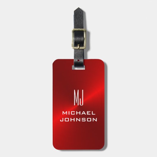 Elegant Red Brushed Metallic monogramed Initiaal Bagagelabel (Voorkant verticaal)