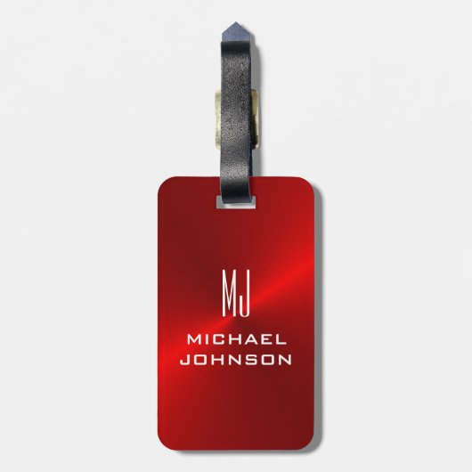 Elegant Red Brushed Metallic monogramed Initiaal Bagagelabel (Achterkant verticaal)