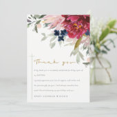 Elegant Red Burgundy Blush Blue Floral Baptisme Bedankkaart (Staand voorkant)