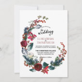 Elegant Red Burgundy Floral kerstbruiloft Kaart (Voorkant)
