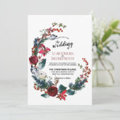 Elegant Red Burgundy Floral kerstbruiloft Kaart (Staand voorkant)