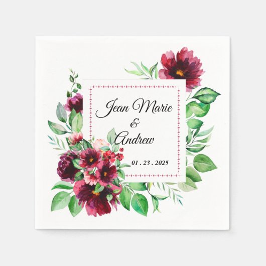 Elegant Red Burgundy Floral Wedding Servet (Voorkant)