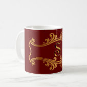 Elegant Red Burgundy Maroon Gold Monogram Initiaal Koffiemok (Voorkant links)