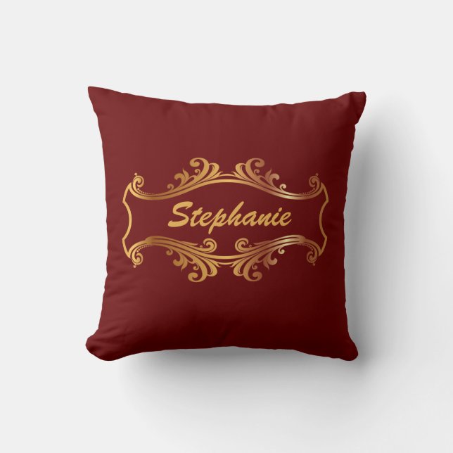 Elegant Red Burgundy Maroon Gold persoonlijke afbe Kussen (Voorkant)